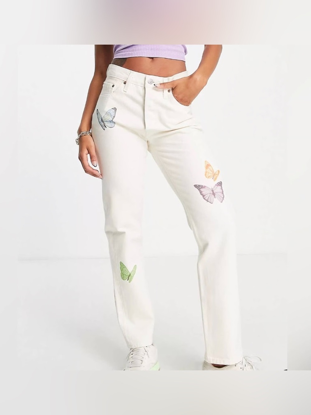 Levi’s 501 High Rise Straight Butterfly Print Jeans – W26 L28 Cream